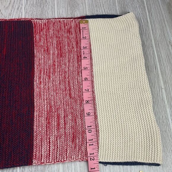 Look. Knit unisex Red, Blue and Tan Infinity Scarf - Picture 9 of 9